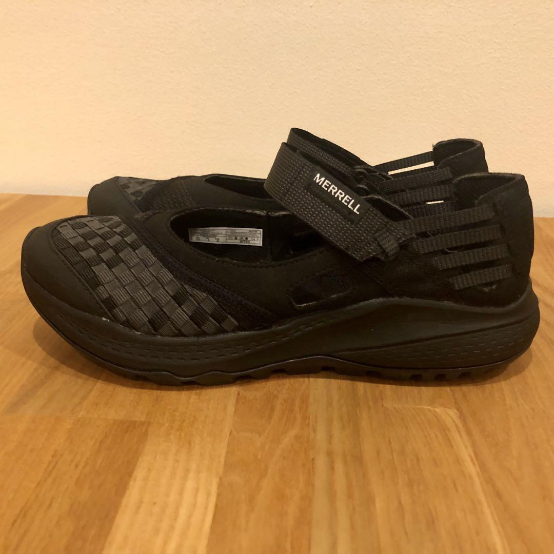 【美品】MERRELL フラットシューズ 黒 編み込みデザイン 23.5㎝