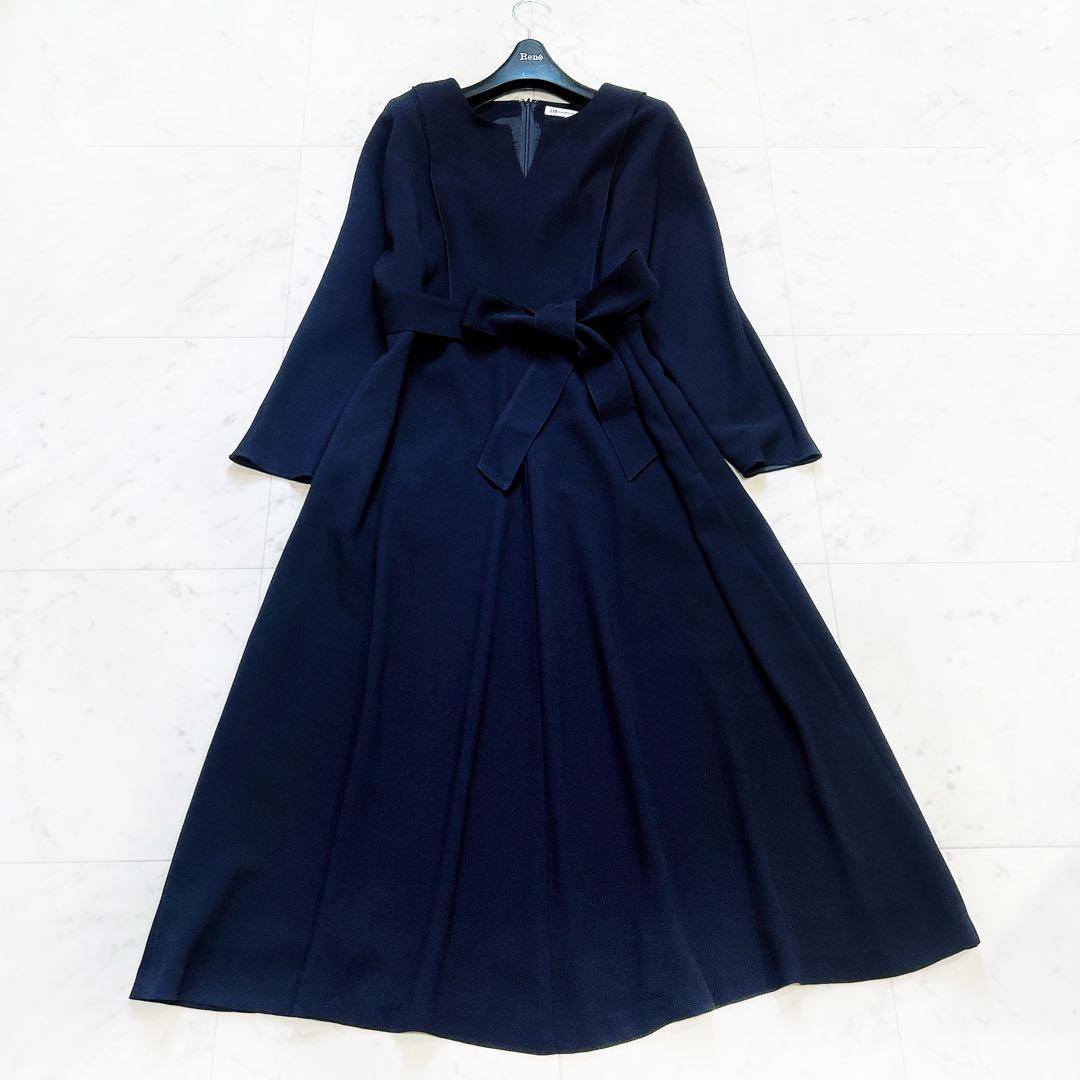 美品 23区 洗える ノーブルバックサテンジョーゼット ワンピース ネイビー 美品 23区 洗える ノーブルバックサテンジョーゼット ワンピース ネイビー