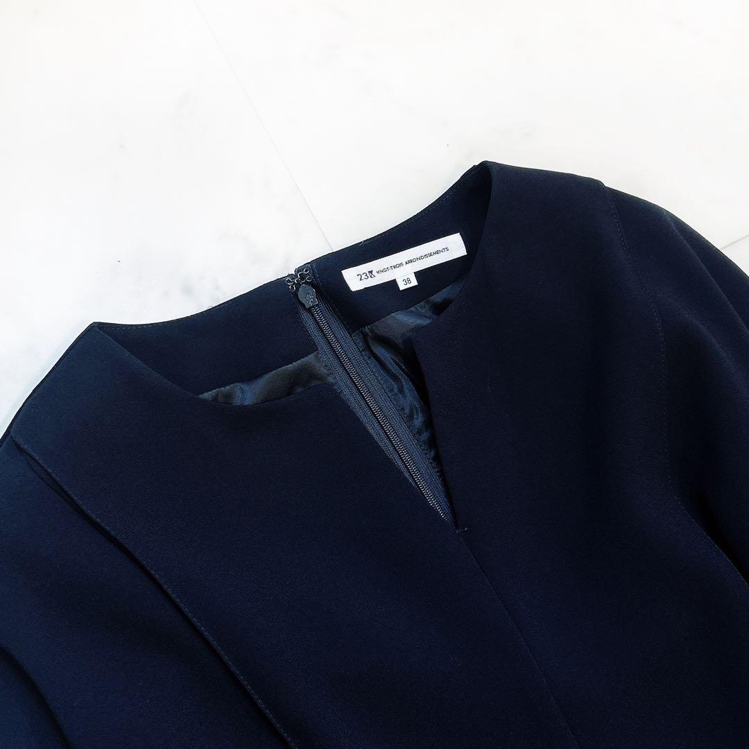 美品 23区 洗える ノーブルバックサテンジョーゼット ワンピース ネイビー 美品 23区 洗える ノーブルバックサテンジョーゼット ワンピース ネイビー