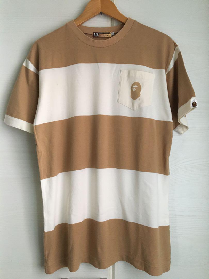 レア a bathing ape エイプ tシャツ ボーダー 半袖 ベージュ 白