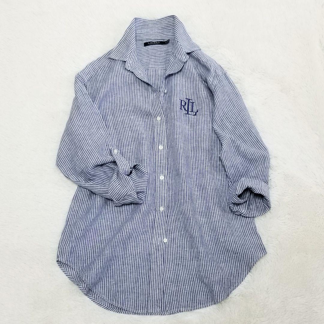 超特価SALE開催！ LAUREN Ralph Lauren ストライプリネンシャツ モノグラム刺繍 トップス