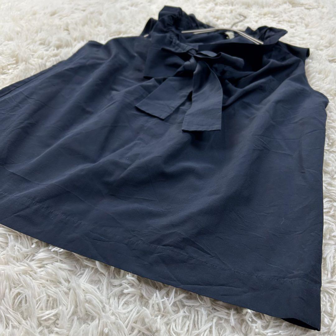 UNITED ARROWS ギャザー フリル リボン ノースリーブ ブラウス M