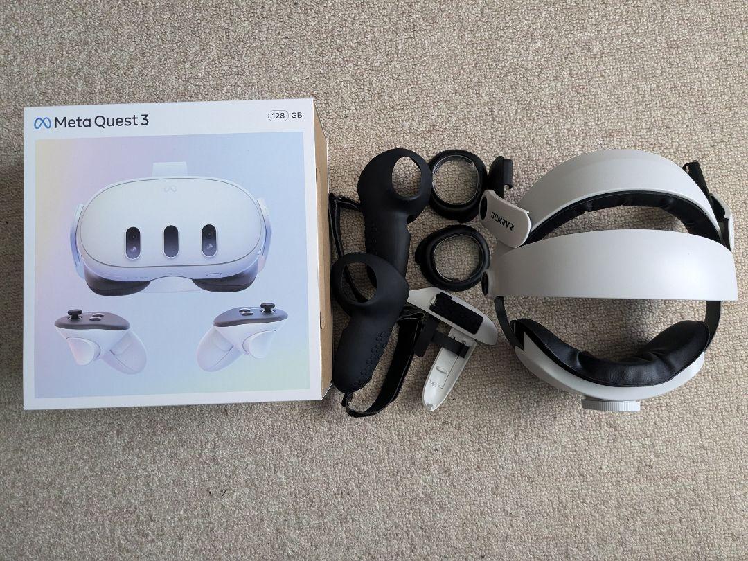  Quest3 128GB ヘッドストラップ、コントローラグリップセット