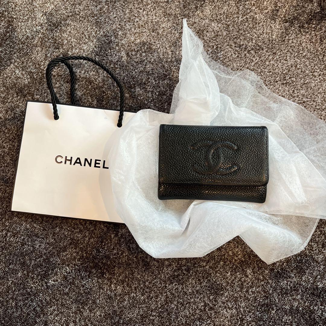 CHANEL ブラック レザー 名刺入れ CHANEL ブラック レザー キャビアスキンカードケース 名刺