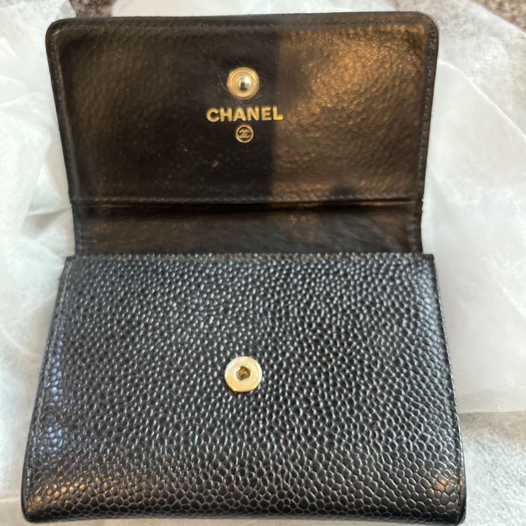 CHANEL ブラック レザー 名刺入れ CHANEL ブラック レザー キャビアスキンカードケース 名刺