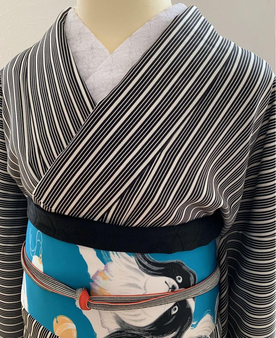 ❇︎黒白ストライプ　小紋着物　モノトーン❇︎