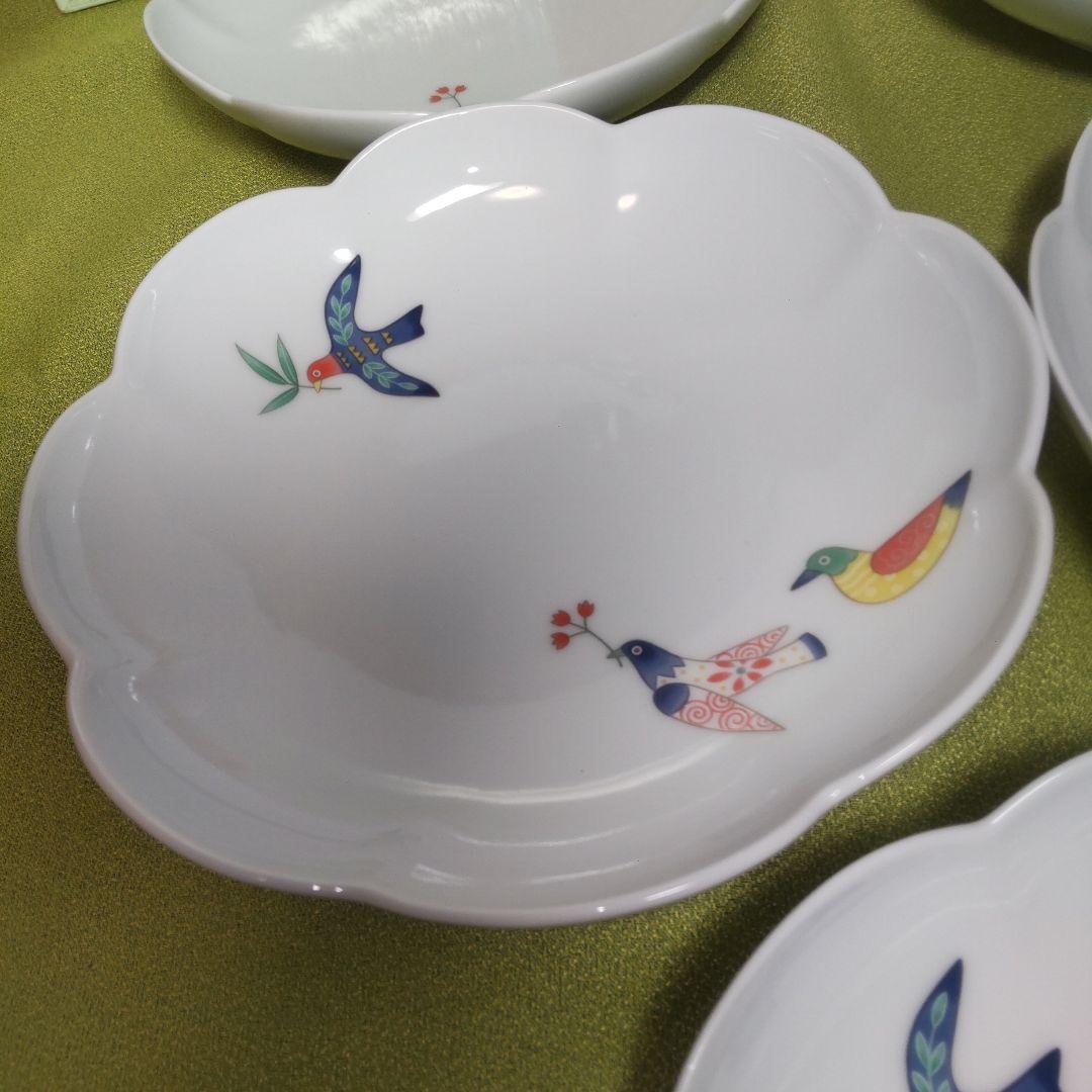 未使用品 香蘭社 花小鳥 深皿 中皿 5枚 輪花 小鳥 鳥