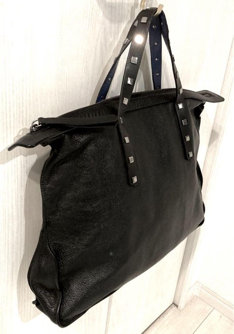 【美品】JIMMY CHOO  レザー　トートバッグ　スクエア　スタッズ  黒