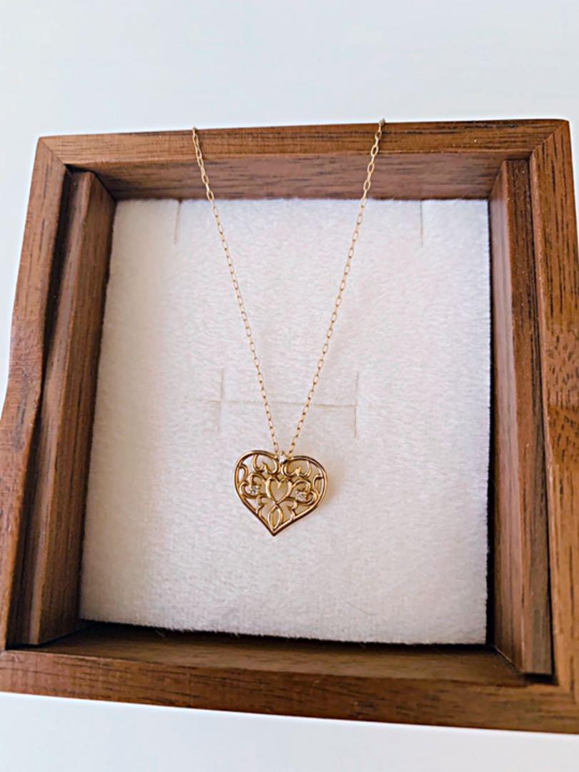 k10 ハート　ダイヤモンド　ネックレス Tiny Motif】K10ダイヤモンドハートネックレス（0.03ct