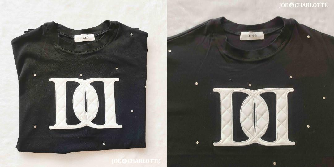 ダーリッチ darich キルティングアップリケビジューTシャツ ブラック