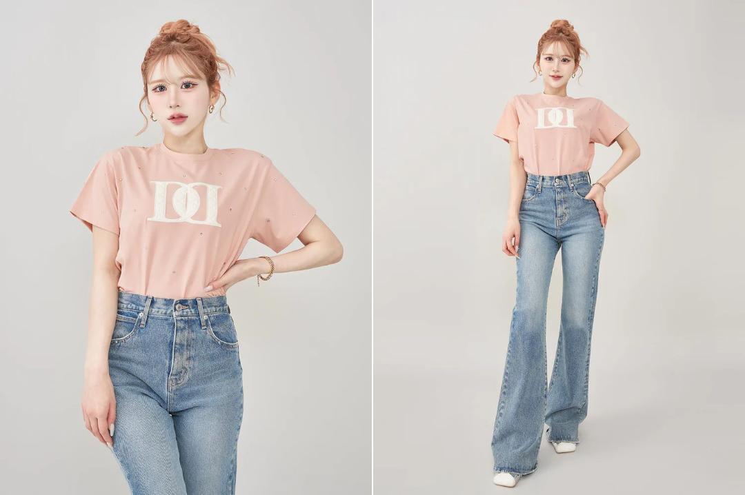 ダーリッチ darich キルティングアップリケビジューTシャツ ブラック