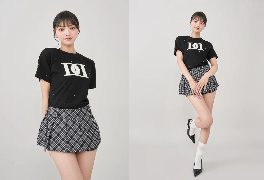 ダーリッチ darich キルティングアップリケビジューTシャツ ブラック
