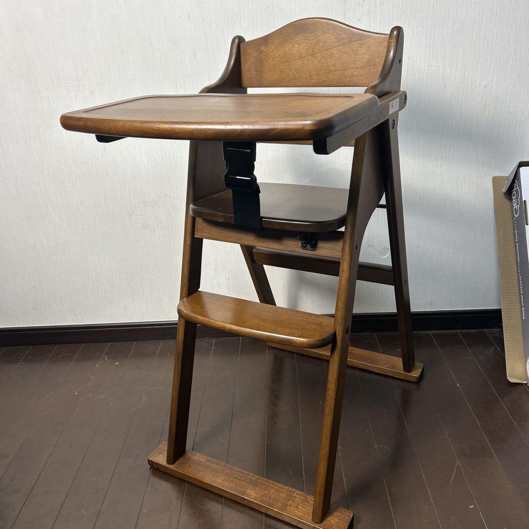 美品 大和屋 アレグレ 木製ハイチェア 天然木 ブラウン ベビーチェア