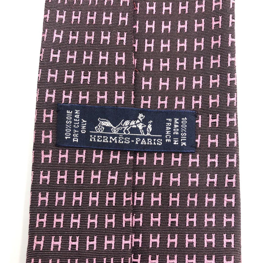 美品】HERMES ネクタイ ファソネ H柄 H織 光沢感 パープル