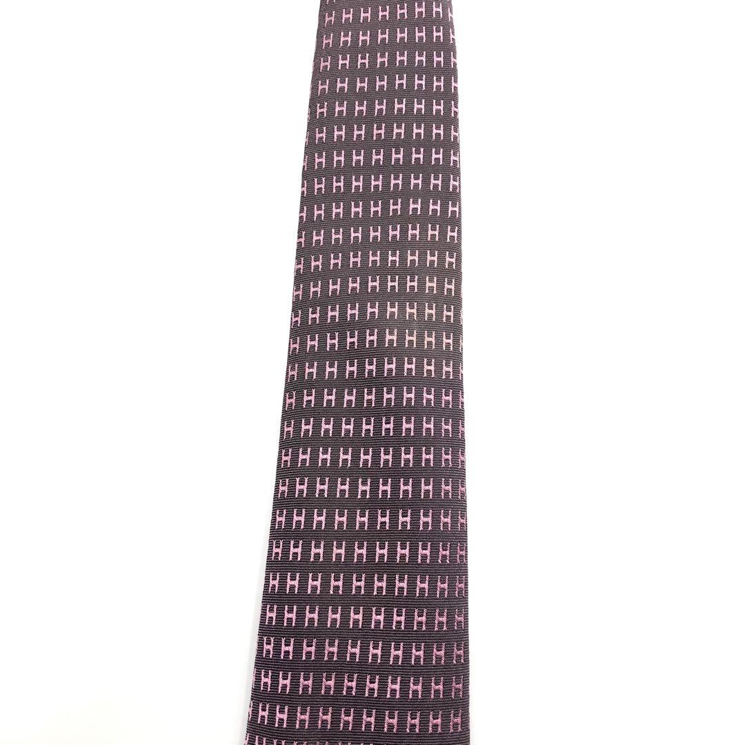 通販 送料無料  美品】HERMES パープル 光沢感 H織 H柄 ファソネ ネクタイ 小物