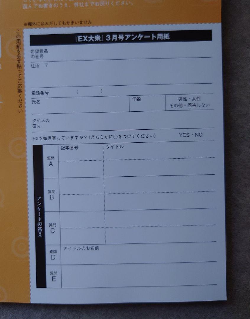 10枚　EX大衆3月号　アンケートプレゼント応募用紙 ひら