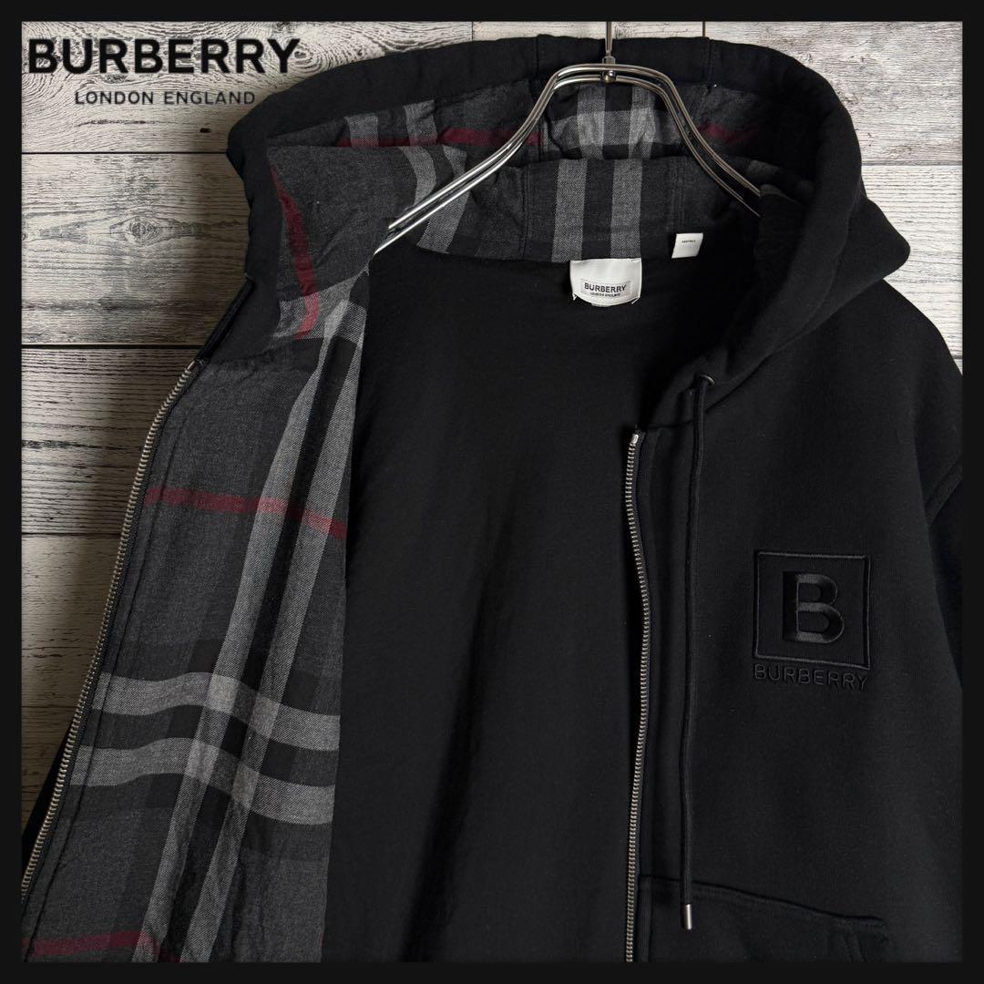 BURBERRY LONDON ノバチェック柄 長袖 ジップ ニットパーカー 黒 BURBERRY LONDON ノバチェック柄 長袖 ジップ ニットパーカー 黒