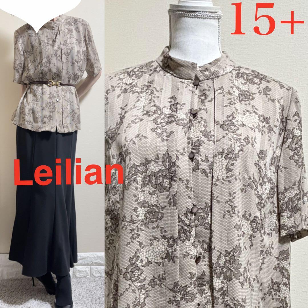 グランド牧場 セレクトセール 大きいサイズ！Leilian レリアン 花柄 半袖 ブラウス ジャケット シャツ+ブラウス(半袖+袖なし)