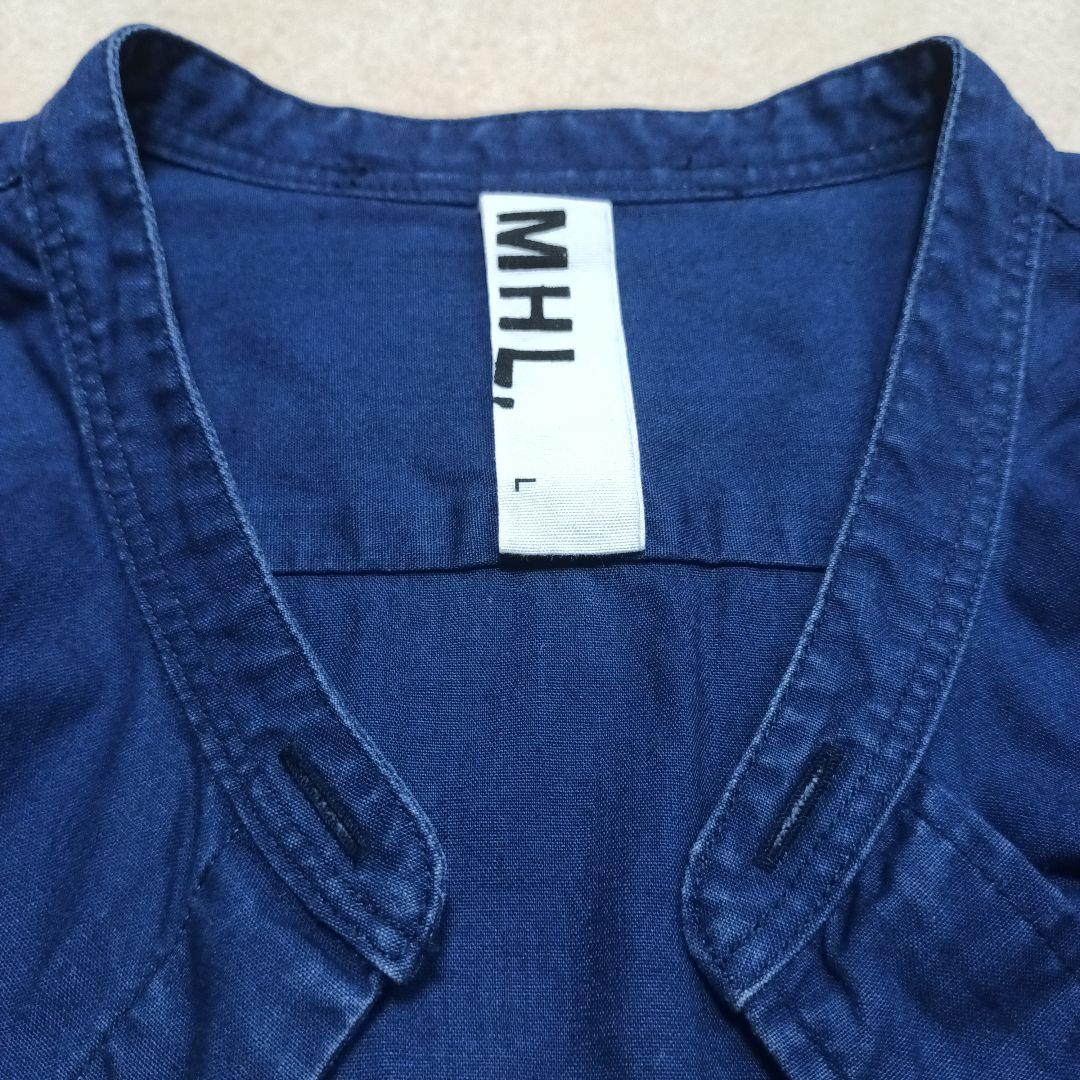 MHL. コットンシャツ 長袖 バンドカラー ネイビー メンズ