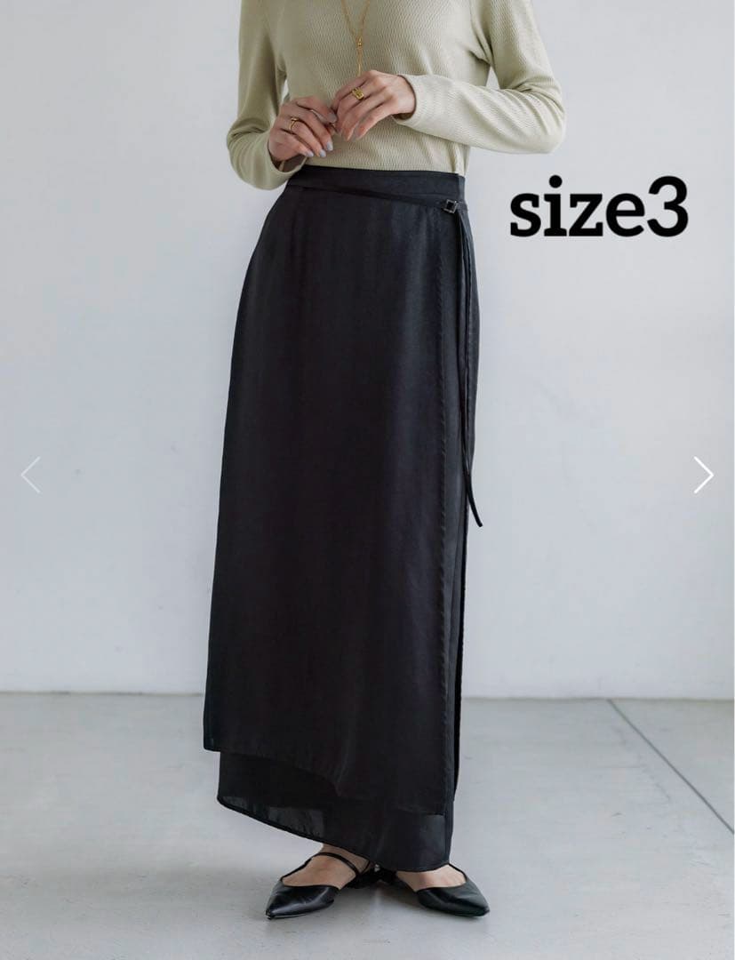 crewre【ラップレイヤードIラインスカート　ブラック　サイズ3】