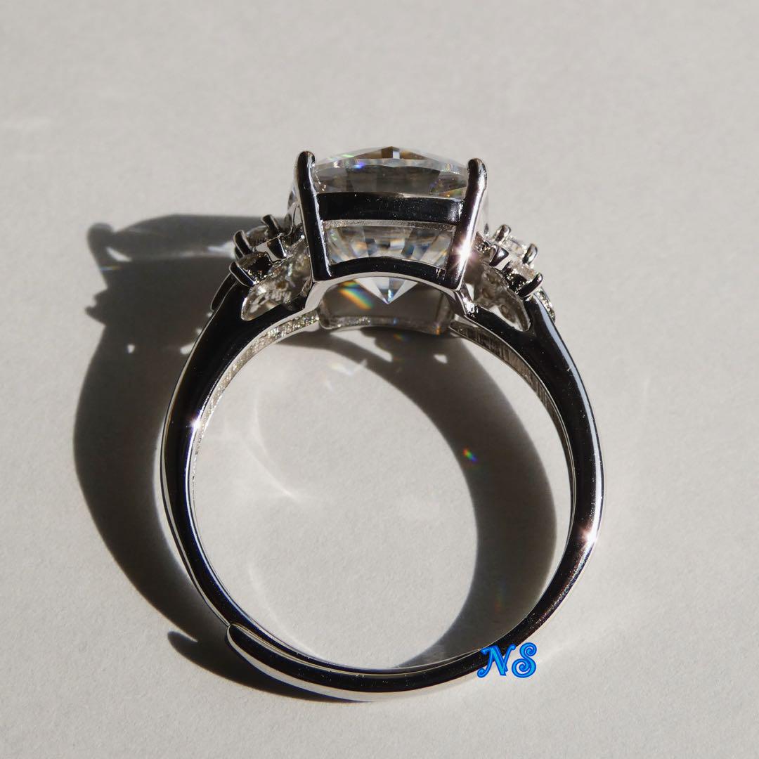 モアサナイト　指輪　5ct　クッションカット　四角　フラワー　花　フリーサイズ モアサナイト 指輪 5ct クッションカット 四角 フラワー 花