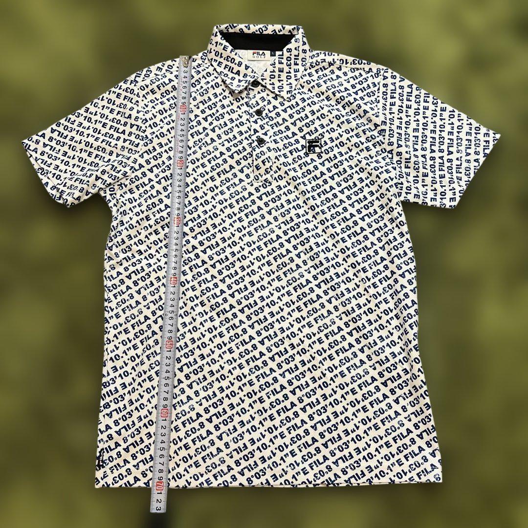 ✨未使用級/現行/LL✨フィラゴルフ ポロシャツ 総柄 エンブレム 吸汗速乾 未使用サイズLL/FILA GOLF総柄プリント/吸水速乾/半袖BD