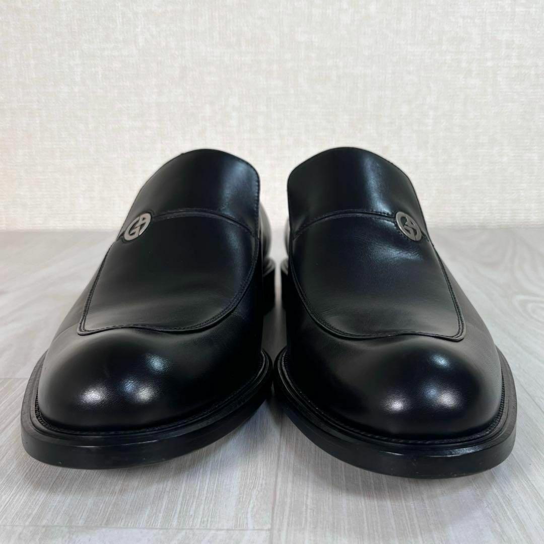 【極美品】ジョルジオ アルマーニ　ヴァンプ ローファー　革靴　ロゴ金具　ブラック