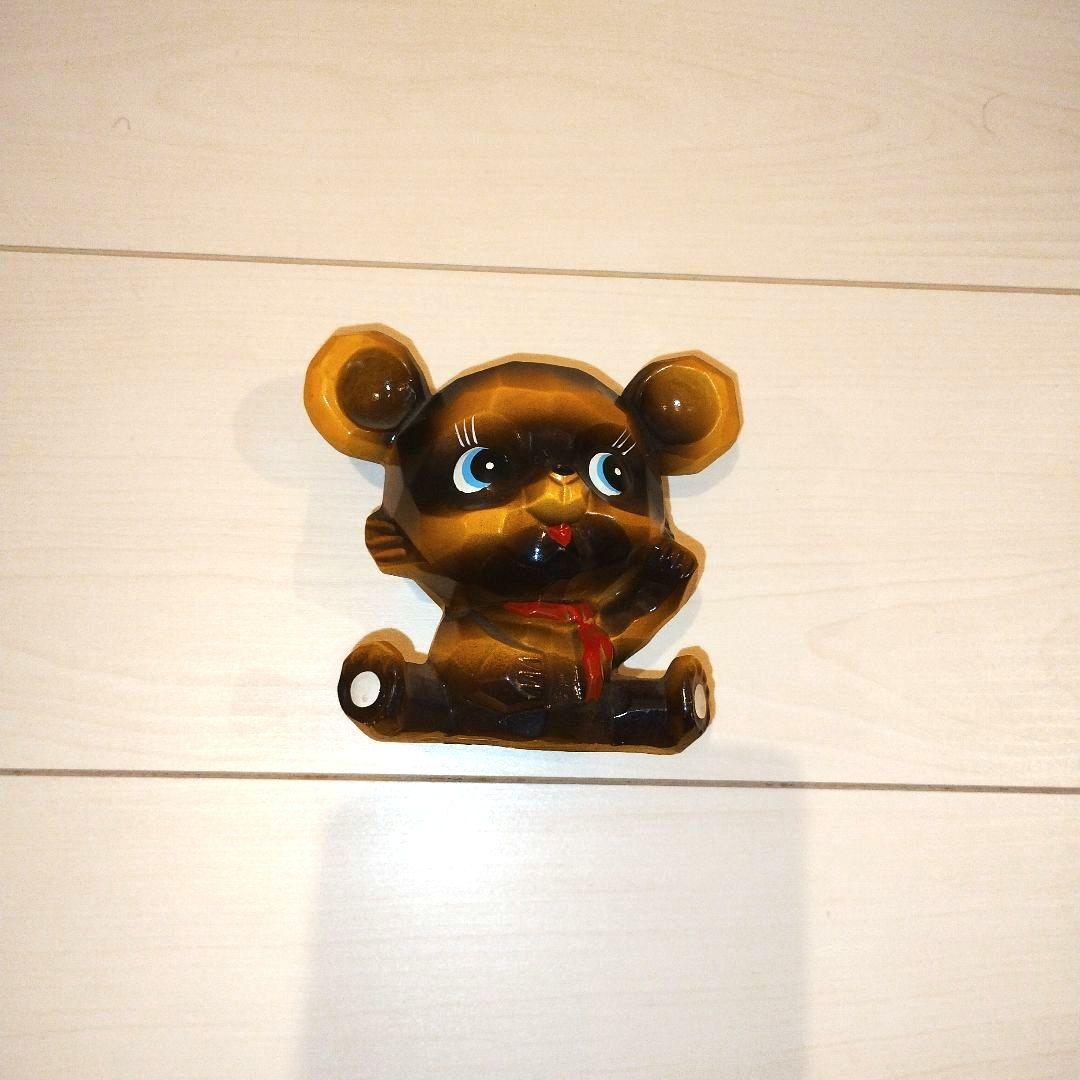 昭和レトロ 貯金箱 クマ 木彫り風 レア - メルカリ