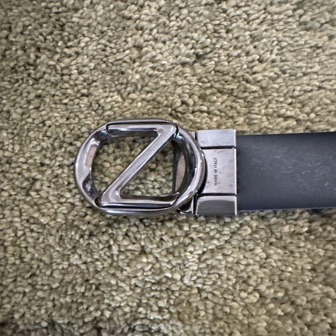 made in ITALYレザー製 青　紺色　ベルト Z字型バックル