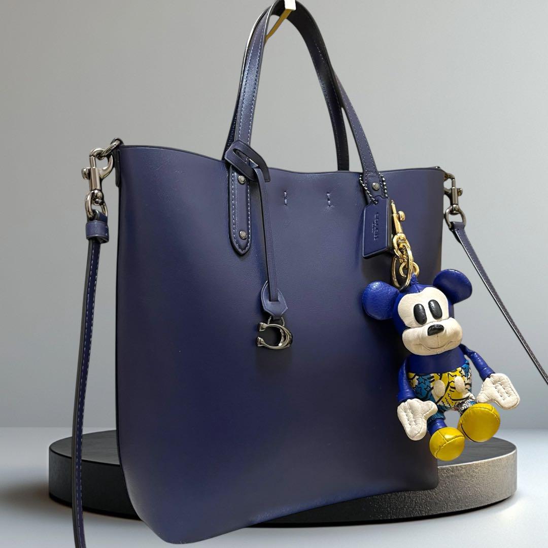 美品❣️COACH コーチ ハンドバッグ ショルダー 2way C金具チャーム 紺