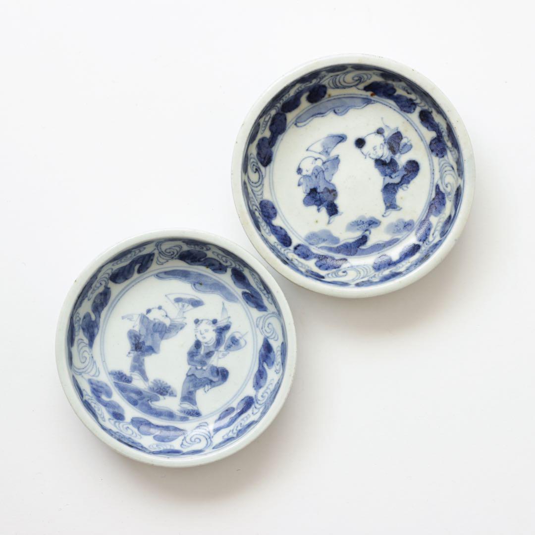 伊万里　古伊万里　江戸　後期　唐子　小皿　2客セット