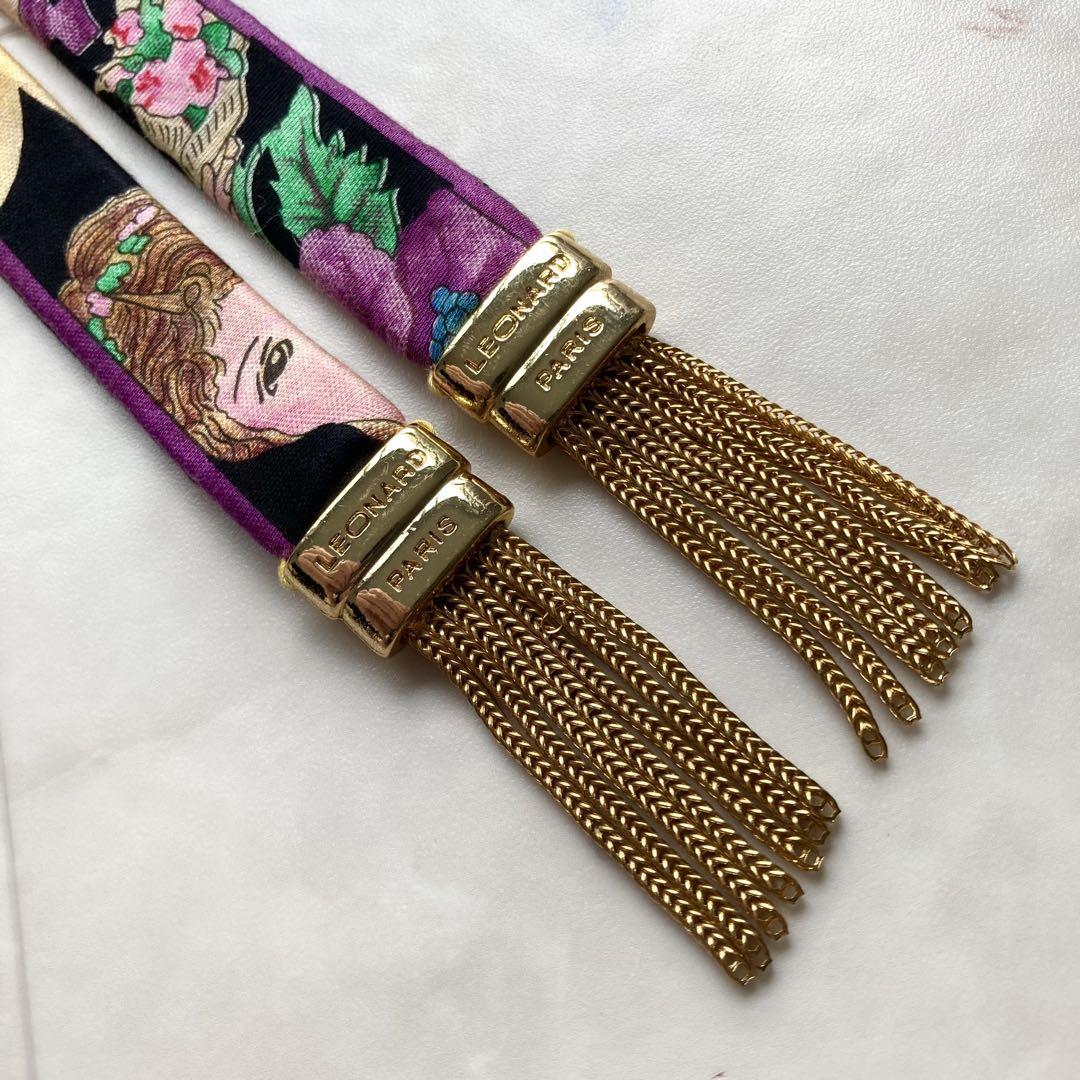 希少 レオナール アート柄 ベルト付 金ボタン ロングワンピース