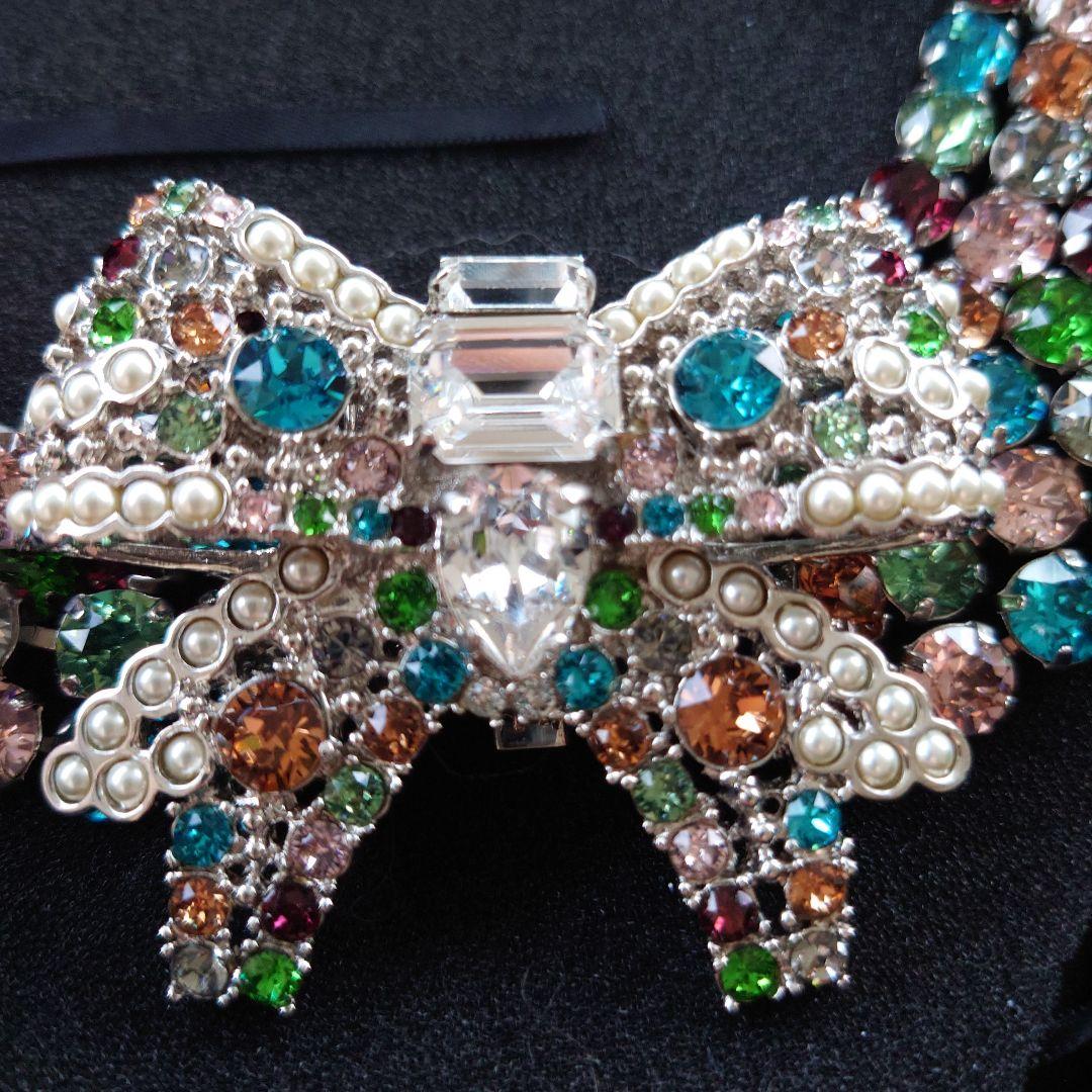 美品正規品 MIUMIU ビジューネックレス マルチカラーリボン 結婚式 画像6