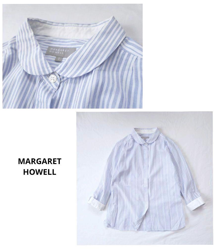 MARGARET HOWELL　襟付き　シャツ ストライプ系　ブルー