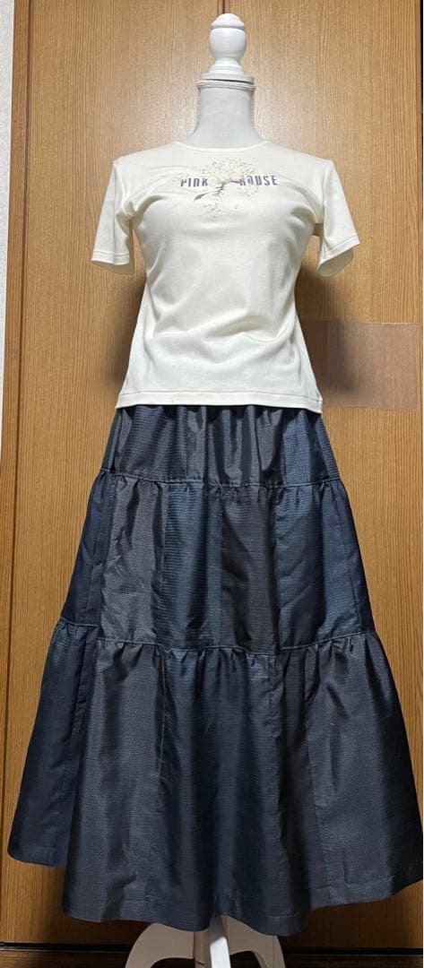 着物リメイク シンプル 藍色系 大島のパッチワークティアードスカート