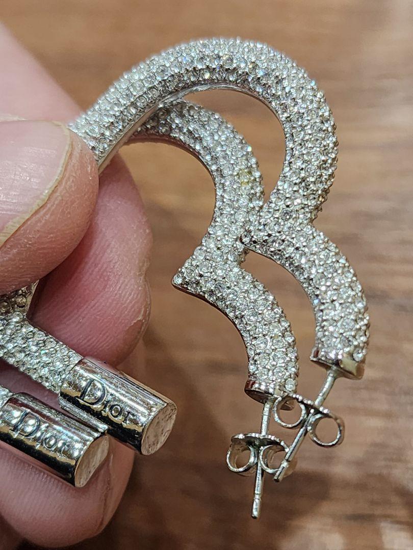 大ぶり◆美品 クリスチャン・ディオール ハート ピアス シルバー色