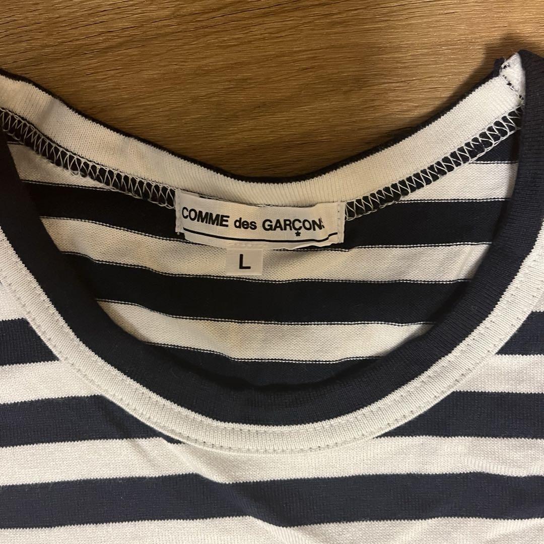 COMME des GARÇON 白ネイビーストライプ長袖カットソー L