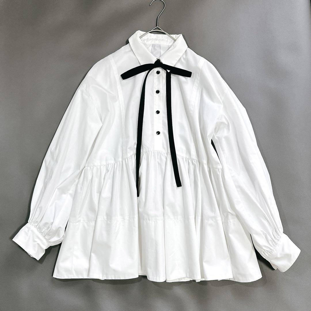 極美品 カデュネ 24SS ボウ付きシャツチュニック ペプラム
