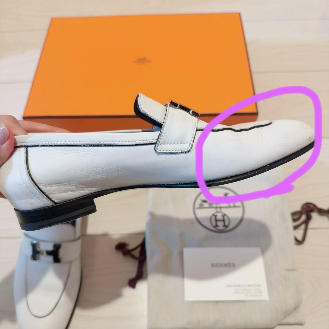 50%オフ☆HERMES モカシンパリ ホワイト 36.5 シルバー金具