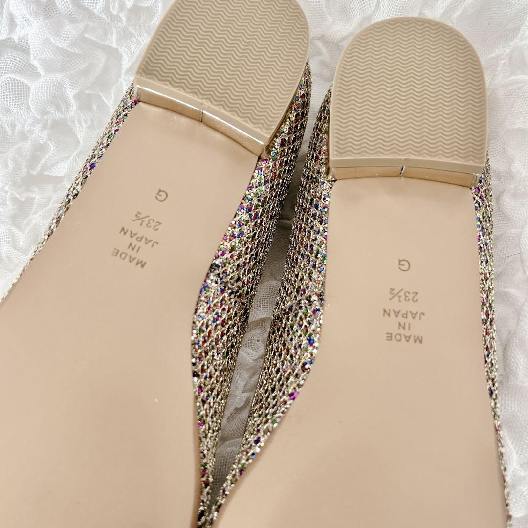 新品　DIANA ハートビジュー　ラメ ラインストーン　ゴールド　バレエパンプス