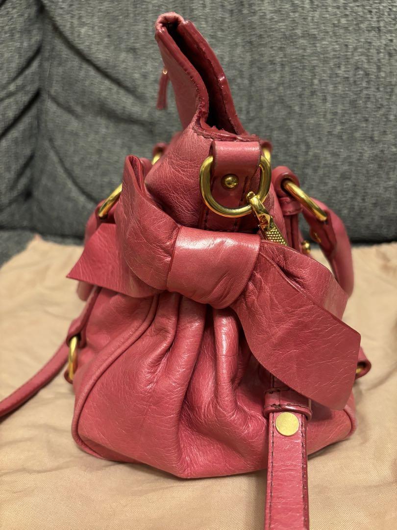 ミュウミュウ MIUMIU レザー 2way ピンク リボン 画像2
