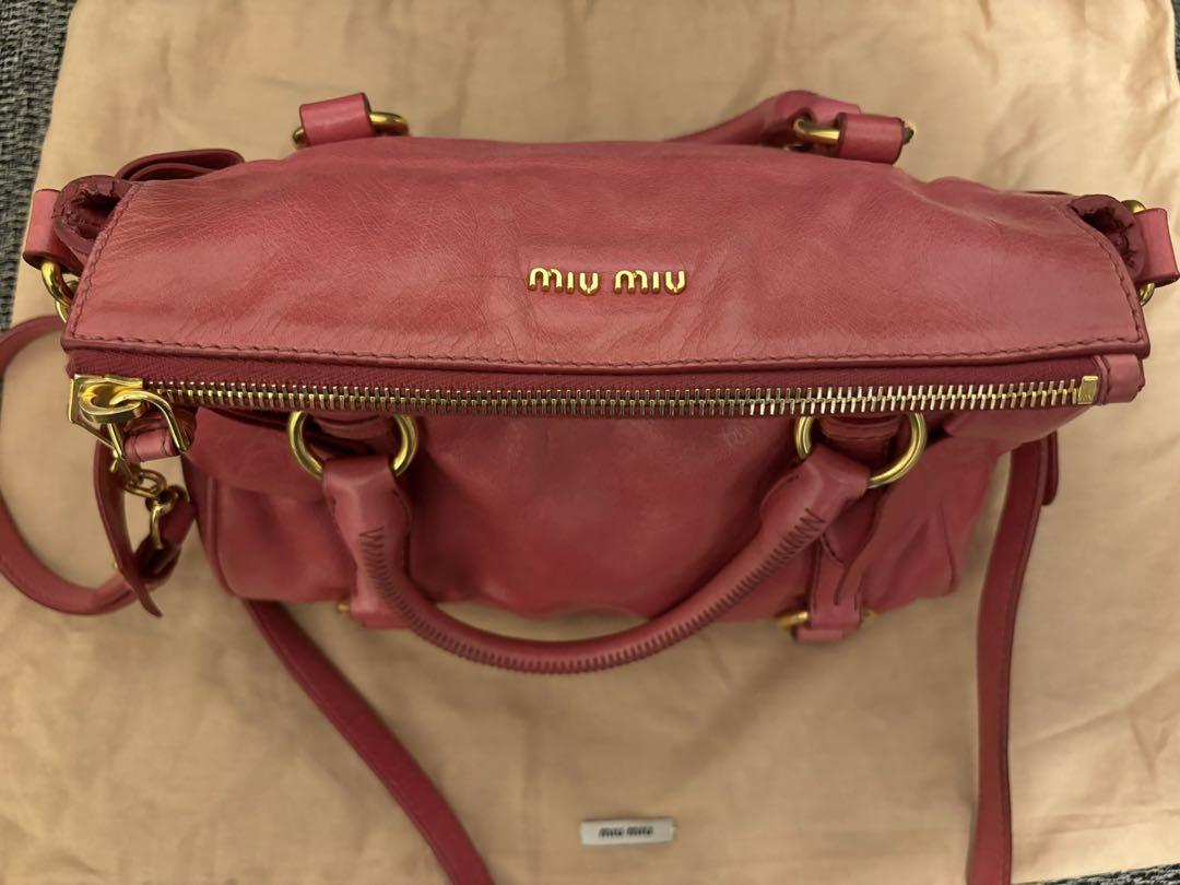 ミュウミュウ MIUMIU レザー 2way ピンク リボン 画像4