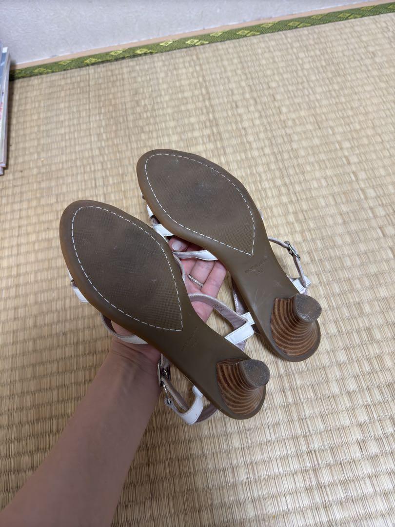 Ginza Kanematsuホワイト ストラップサンダル 中ヒール レディース