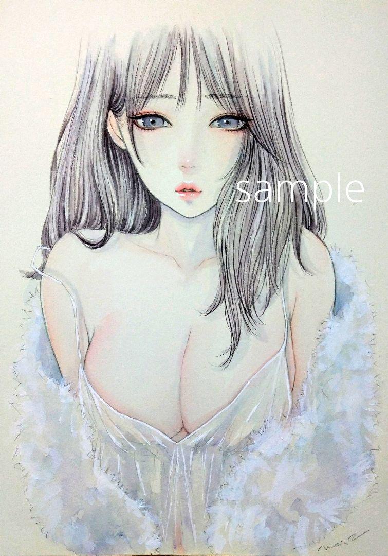 色鉛筆画　美女画　原画 おはようございます。今日は鉛筆画、この絵は作者不明の鉛筆画の