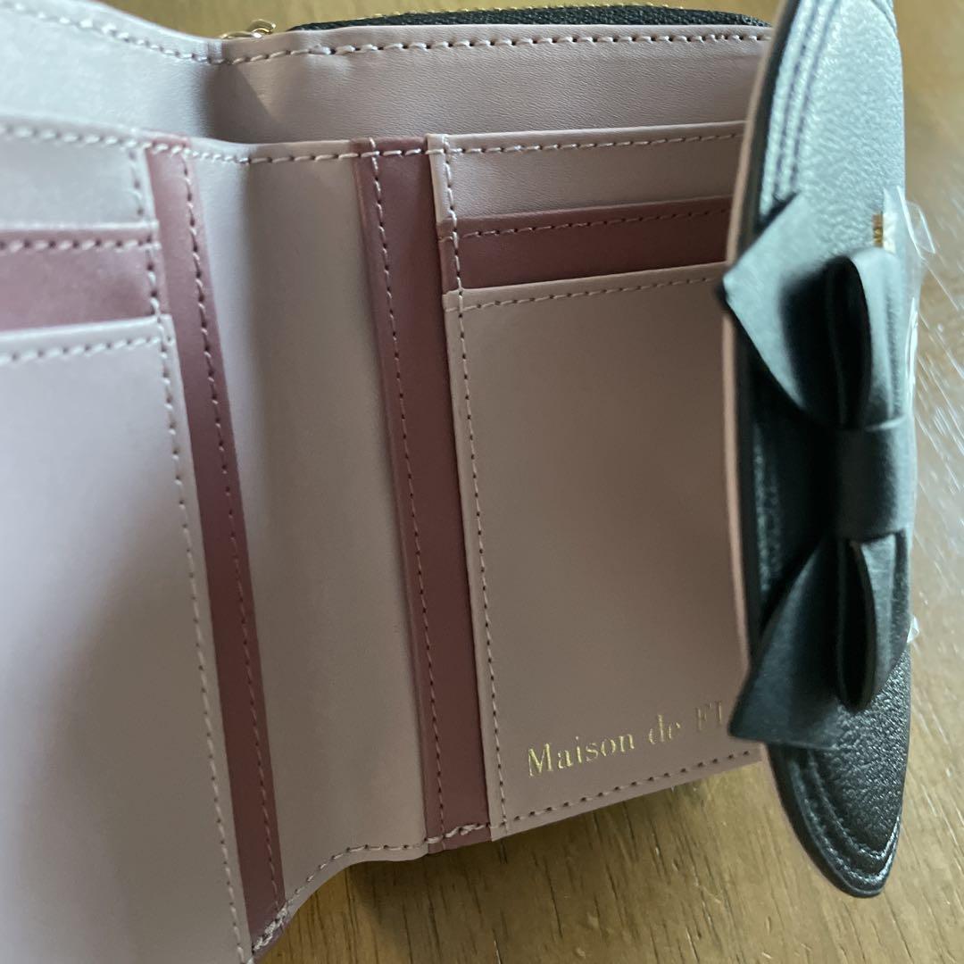 Maison de FLEUR ブラック 二つ折り バイカラーリボンウォレット