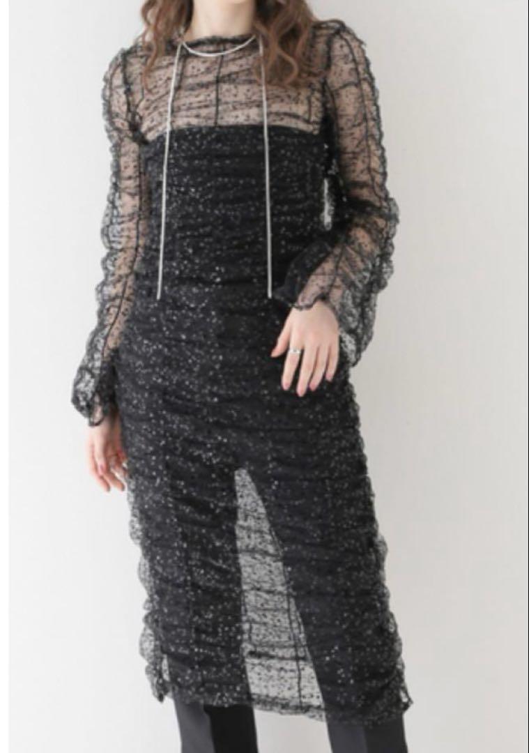 美品♡hosbjerg スパンコールワンピース　ドレス　ブラック　S