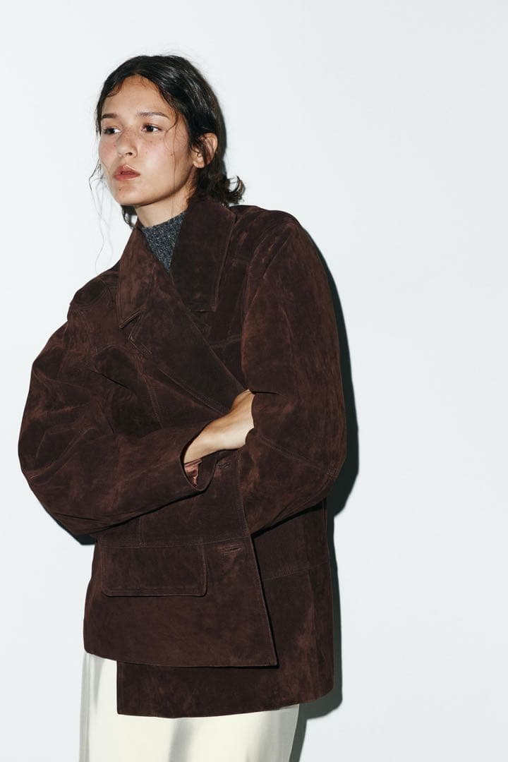 ZARA スエードオーバーサイズジャケットダークブラウンXL LL ZARA