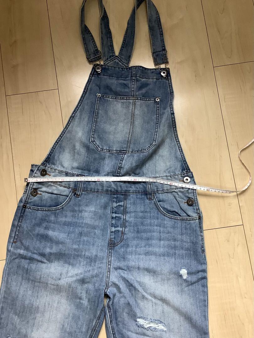 デニムブルー ダメージ加工 オーバーオール