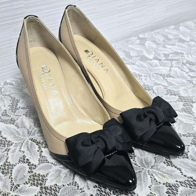 【新品未使用】DIANA ダイアナ リボン バイカラー パンプス 24.5㎝