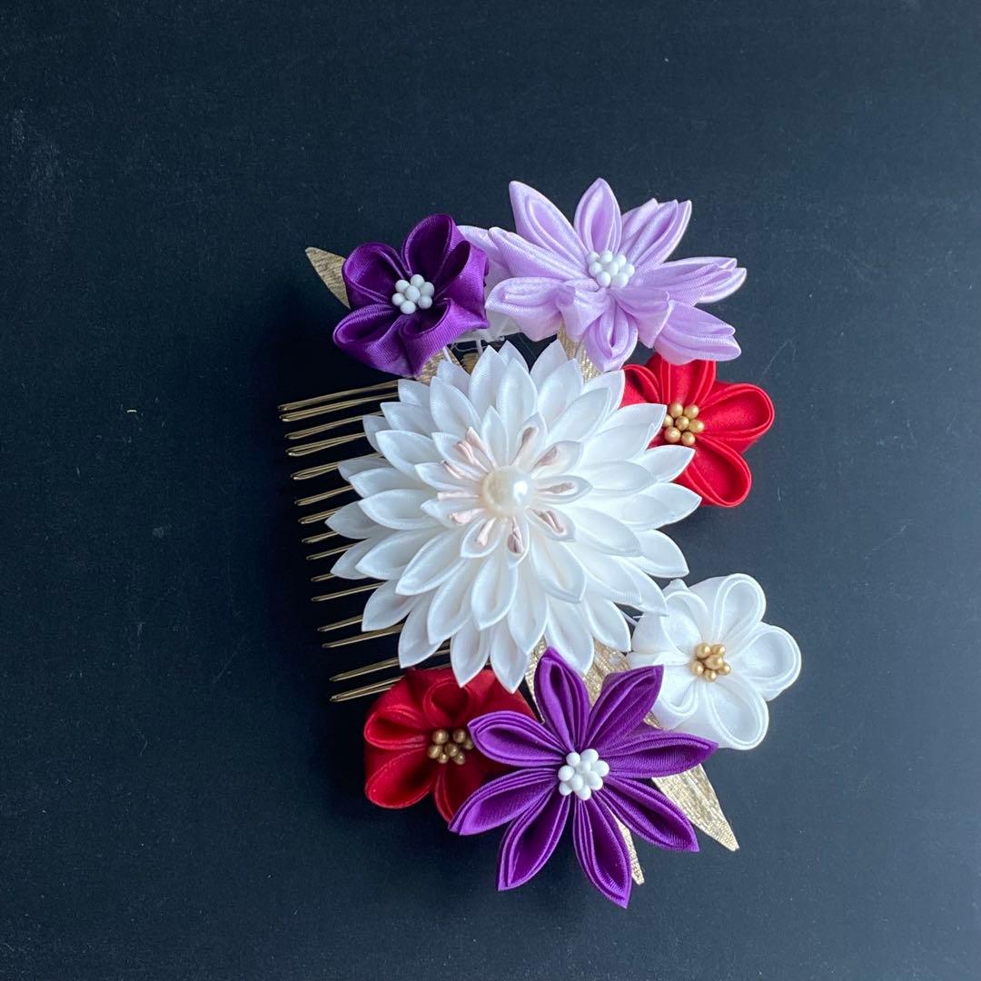 つまみ細工 成人式 髪飾り コーム2点セット 江戸紫 つまみ細工 成人式 髪飾り コーム2点セット 江戸紫